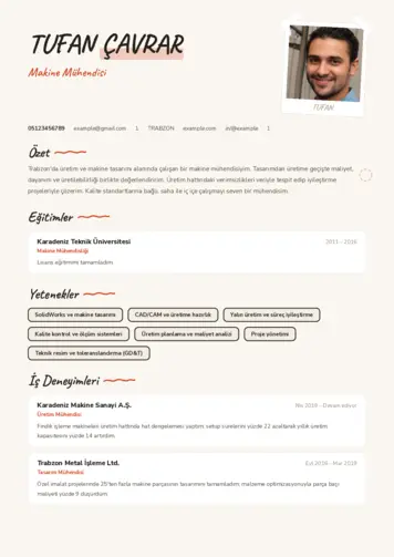 Makine Mühendisi Cv Örnekleri cv indir